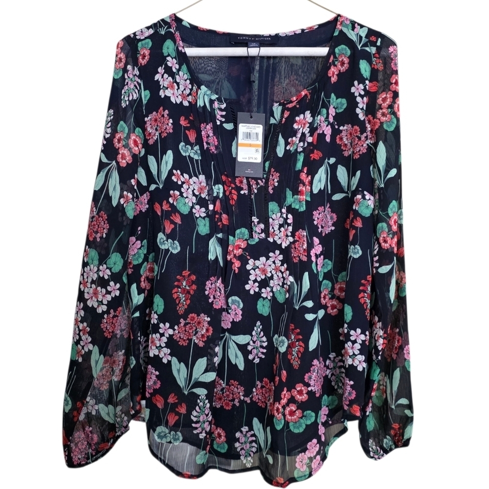 NWT Tommy Hilfiger Martha’s Vineyard Floral Blouse Navy S